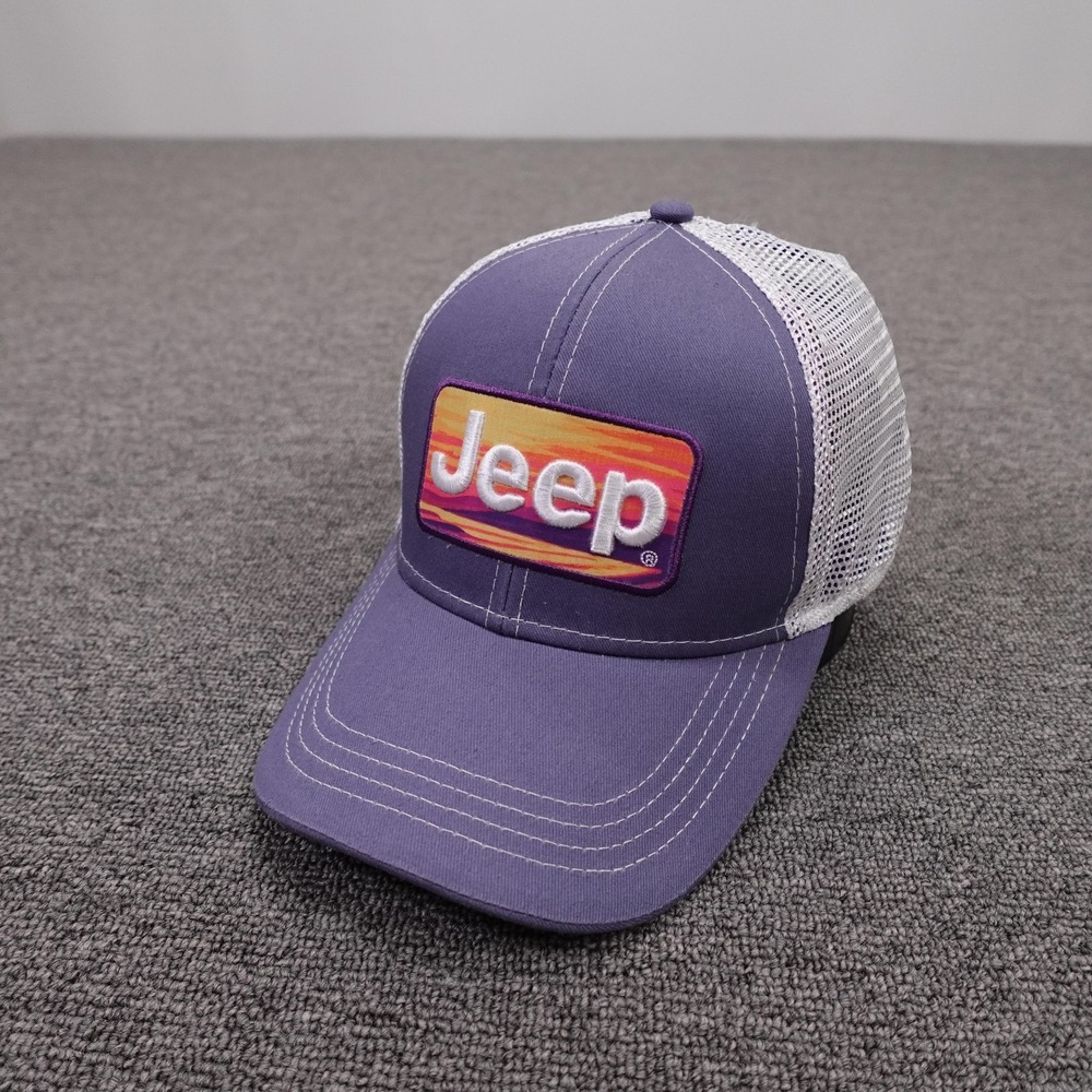 Jeep Hat Cap Snap Back Mens One Size Purple Mesh Trucker Sunset Logo Patch